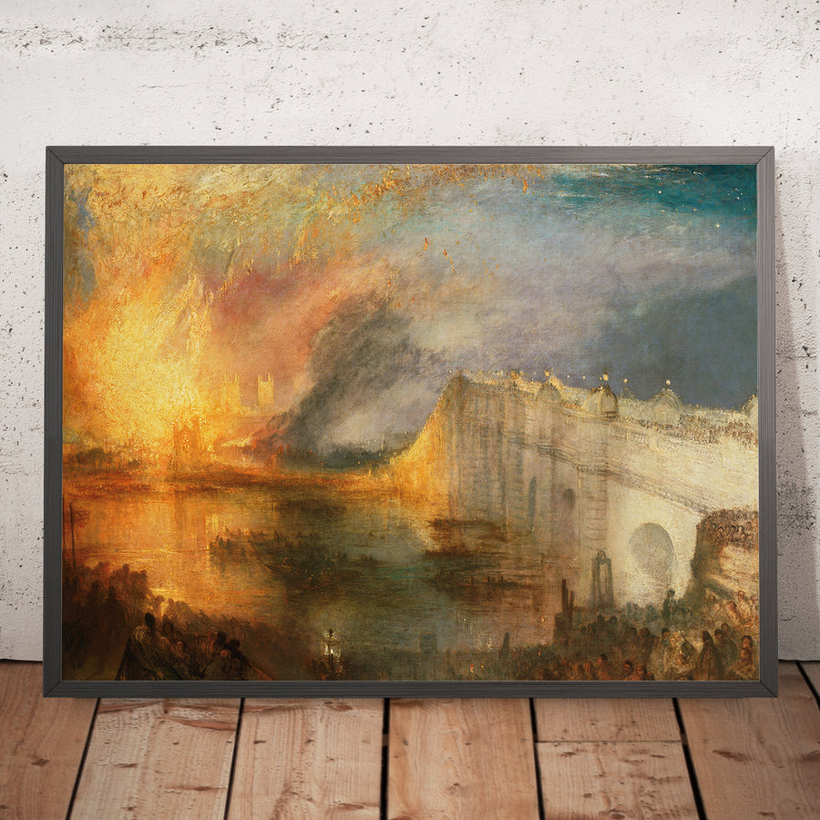 A framed image of The Burning of the Houses of Lords and Commons October 16 1834 by Turner 1834