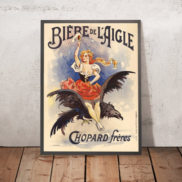 A framed image of Bière de l’Aigle Vintage Beer Poster for Chopard Frères, 1904