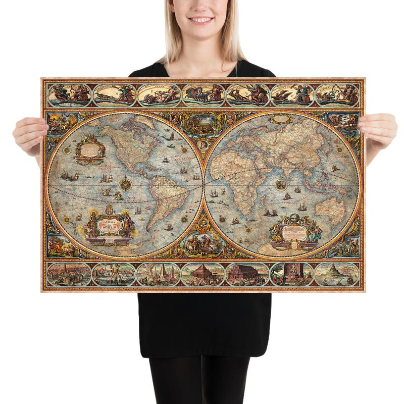 Orbis Terrarum Modern Ancient World Atlas by Ray&Co, 2025: Hemispherical Map, Roman Gods, Ancient Wonders