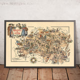 Anciennes Provinces du Centre Carte Picturale par Liozu, 1951 : Orléans, Bourges, Vignobles 