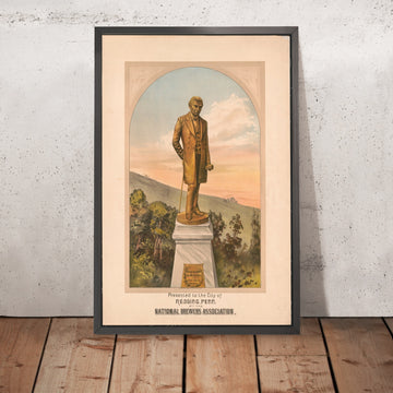 A framed image of Frederick Lauer Lager Beer Monument Vintage Commemorative Poster, 1885