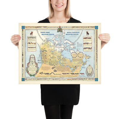Pictorial Map of Canada & the Royal Mounted Police by Furse, 1966: RCMP History, Mounties, March to the West