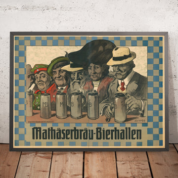 A framed image of Mathäserbräu Vintage Beer Hall Poster by Rudolf Robert Wolf, 1908