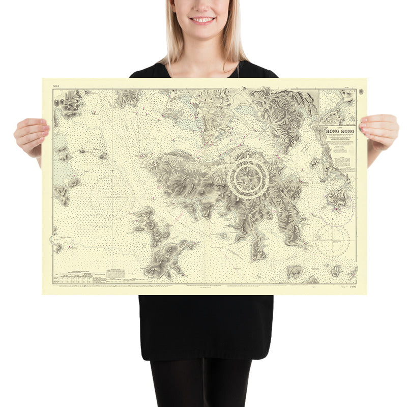 Antigua carta náutica de Hong Kong por Belcher, 1953: Puerto de Victoria, Península de Kowloon 