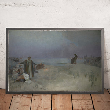 A framed image of The Last Days of Jan Amos Komenský in Naarden by Alphonse Mucha, 1912
