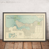 Ancien plan de la ville de Vancouver par Cram, 1895 : Parc Stanley, Parc Hastings, False Creek, Inlet Burrard, English Bay 