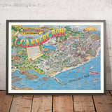 Alte bildhafte Karte von Monterey, Kalifornien von Gilliland, 1988: Cannery Row, Waterfront, Wave St, Foam St, Steinbeck 