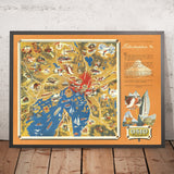 Old Pictorial Map of Oslo, 1955: Royal Palace, Akershus Fort, City Hall, Vigeland, Holmenkollen