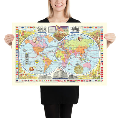 Old World Map of Coffee, Tea, & Spices McCormick, 1957: Spice Trade, Explorers, Mid-Century Design