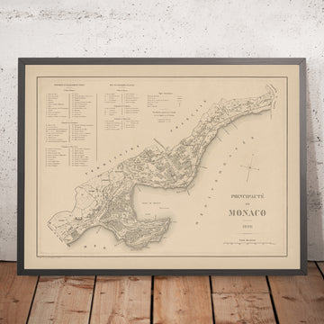 Antica mappa di Monaco di Gillot, 1898: Monte Carlo, La Condamine, Casinò, Palazzo, Porto 