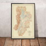 Ancienne carte topographique du parc national de Grand Teton, 1948 : Jackson Lake, Jenny Lake, Snake River, Mt Moran, Cascade Cyn 
