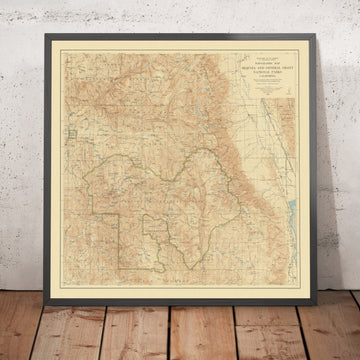 Old Topographic Map of Sequoia & Gen Grant NPs, 1927: Mt Whitney, Great W Divide, Kings Canyon, Sherman Tree, Mineral King