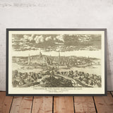 Old Birdseye Map of Stockholm by Aveline 1700: Gamla Stan, Royal Palace, Riddarholmen, Slussen, Skeppsholmen