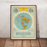 Old Airline Great Circles World Map by Hammond, 1938: Polar Projection "Air Age" Poster