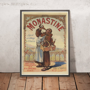 A framed image of Monastine Vintage Liqueur Poster