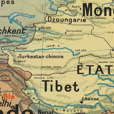 Mapa antiguo de Asia de Vidal de La Blache, 1921: fronteras políticas, diseño educativo, influencia colonial