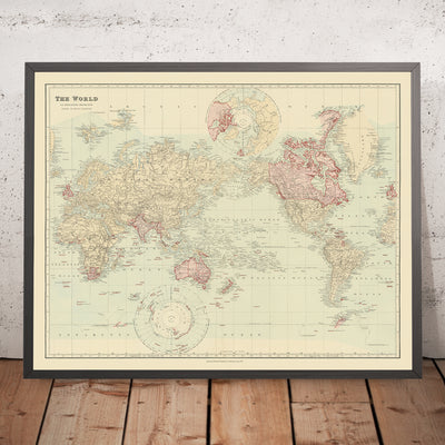 Old Mercator World Map of the British Empire by Stanford, 1894: Centred on the Pacific