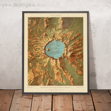 Old Map of Crater Lake National Park, 1915: Wizard Island, Phantom Ship, Llao Rock, Mazama Caldera, Mt Scott