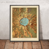 Ancienne carte du parc national de Crater Lake, 1915 : Wizard Island, Phantom Ship, Llao Rock, caldeira de Mazama, mont Scott 