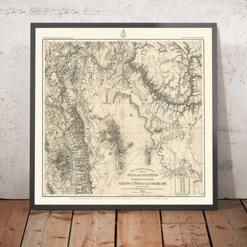 Old Survey Map of Grand Canyon by Wheeler, 1878: Black Cyn., Virgin R., Camp Mohave, Needles, Colorado R.