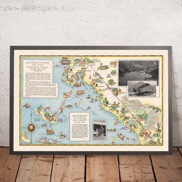 Bildkarte der Flugroute von Los Angeles nach Catalina, 1929: Western Air Express, Casino Resort, Tri-Motor Fokker, Santa Monica, Pasadena 