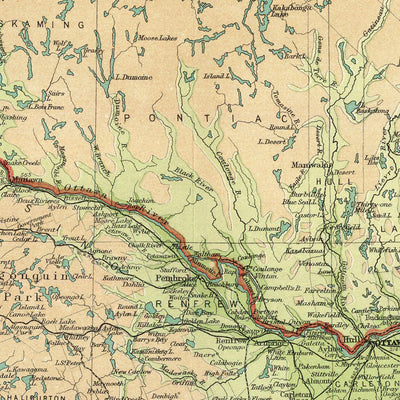 Old Map of Ontario & Quebec by Bartholomew, 1922 Toronto, Montreal, St. Lawrence River, Great Lakes