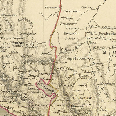 Old Map of Peru & Bolivia by Tallis, 1851: Lima, Potosi, Lake Titicaca, Andes, Atacama Coast