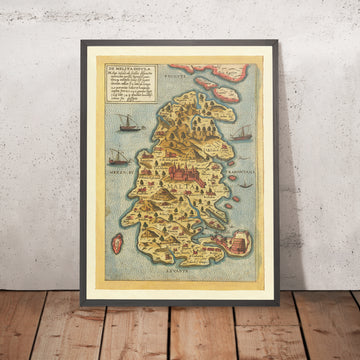 Mapa antiguo de Malta de Camocio, 1565: Mdina, Birgu, Senglea, Fuerte de San Ángel, Gozo 