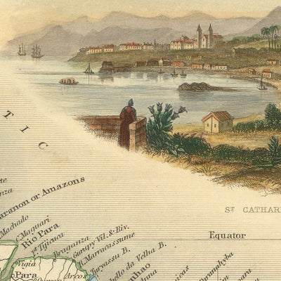 Old Map of Brazil by Tallis, 1851: Amazon River, Rio de Janeiro, São Paulo, Salvador, Atlantic Coast
