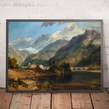 A framed image of Bonneville, Savoy by Turner, 1803