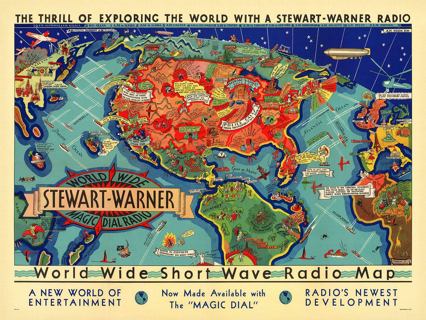 Old Short Wave Radio World Map by Turzak, 1932: Global Communications