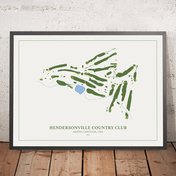 A framed image of Hendersonville Country Club in the style of a simple and modern golf course map
