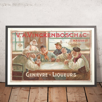 A framed image of Vve. A. Vinckenbosch & Cie Vintage Genever and Liqueurs Poster by Auguste Bénard, 1906