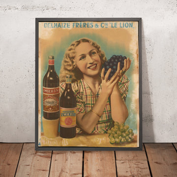 A framed image of Delhaize Vintage Drinks Advertising Poster, 1930