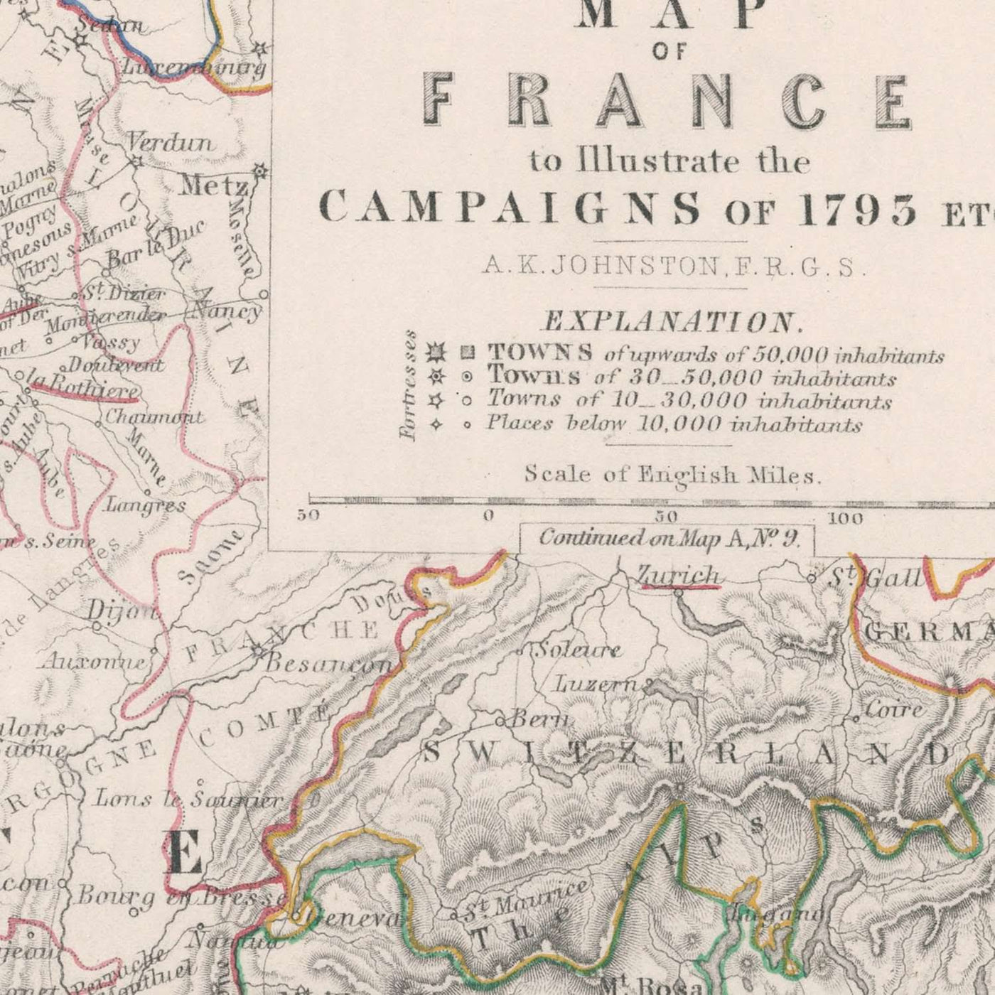 Old Military Map of France and the French Revolutionary War, 1793