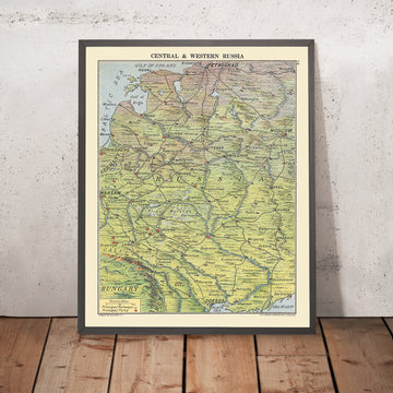 Old Map of Western Russia & Eastern Europe, c. 1914–24: Moscow, Petrograd, Kiev, Warsaw, Baltics, Black Sea