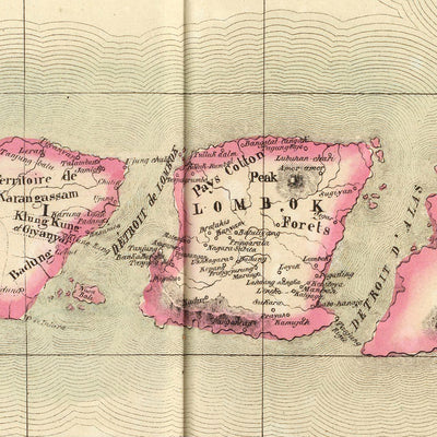 Old Map of Bali, Lombok, Komodo, Sumbawa and Part of Java by Delavault, 1827: Surabaya, Denpasar