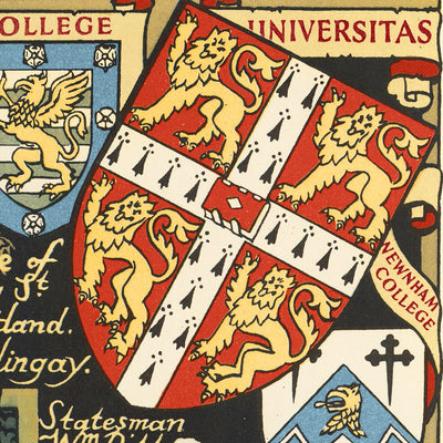 Antigua Mapa Pictórico de Cambridge por Lee, 1948: King's College, Río Cam, Puente de los Suspiros, Trinity College, St. John's 
