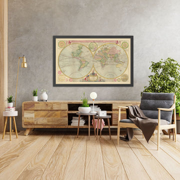 Large Old Hemispherical World Map by Moll, 1760: California as Island, Hokkaido in Siberia