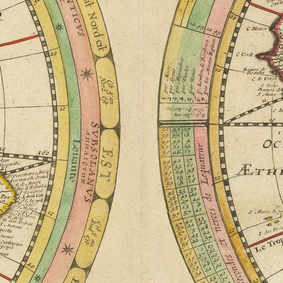 Mapa del Viejo Mundo de los hemisferios oriental y occidental, de Tavernier, 1661: California como isla, vientos clásicos, diseño concéntrico