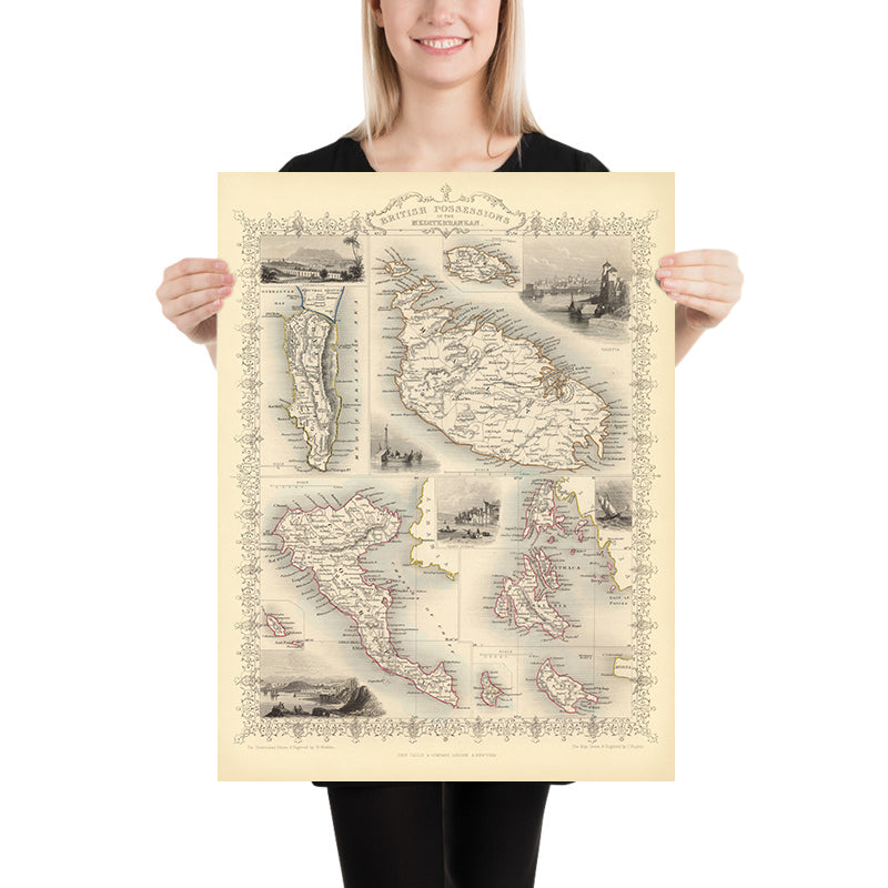 Old Map of the British Empire in the Mediterranean, 1851: Gibraltar, Malta, Corfu, Zante, Etc.