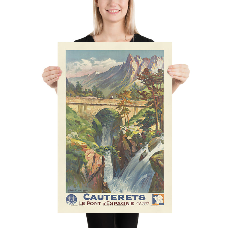 Cauterets Travel Poster: Le Pont d’Espagne by E. Paul Champseix, 1937