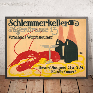 A framed image of Schlemmerkeller Vintage Wine Restaurant Poster by Paul Leni, 1903