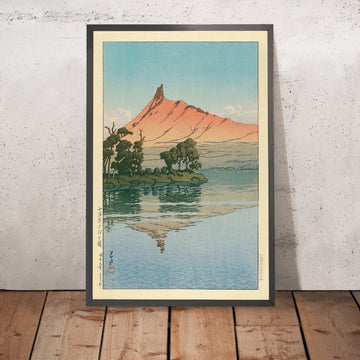 A framed image of Onuma Park in Hokkaido by Hasui Kawase, 1935