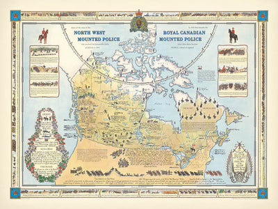 Pictorial Map of Canada & the Royal Mounted Police by Furse, 1966: RCMP History, Mounties, March to the West