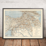 Mapa antiguo de Armenia de Khanzadian, 1919: Ereván, monte Ararat, lago Van, lago Sevan, ferrocarriles 