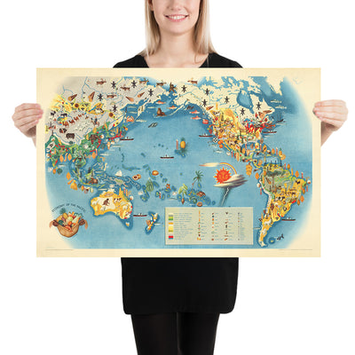 Old Pictorial Map of the Pacific Economy by Covarrubias, 1940: Trade, Resources, Pre-WWII Art