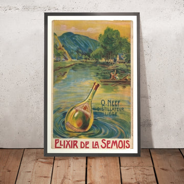 A framed image of Elixir de La Semois Vintage Liqueur Poster by F. Bordt, 1910