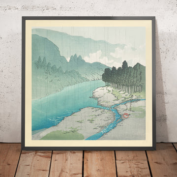 Une image encadrée d’Okutama sous la pluie par Hasui Kawase, 1935