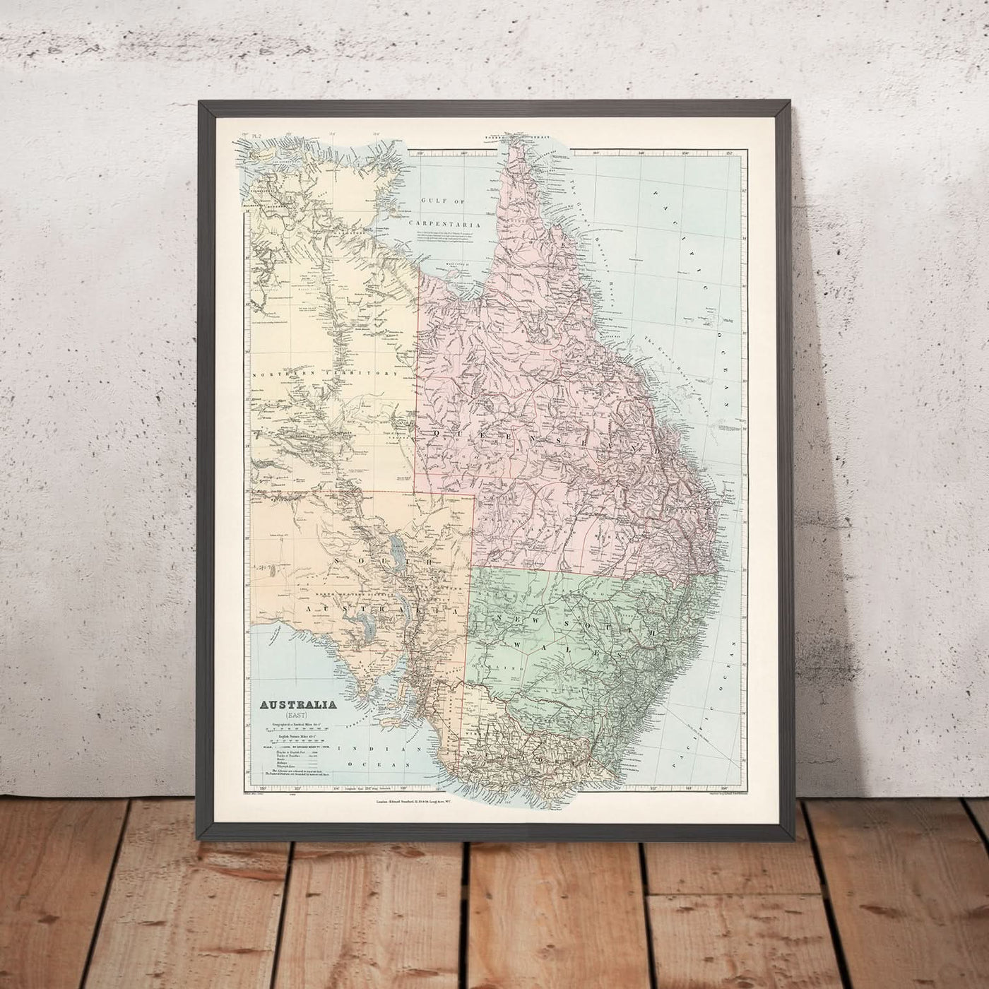 Alte Karte von Ost-Australien von Stanford, 1887: Sydney, Melbourne, Brisbane, Great Dividing Range, Eisenbahnen 